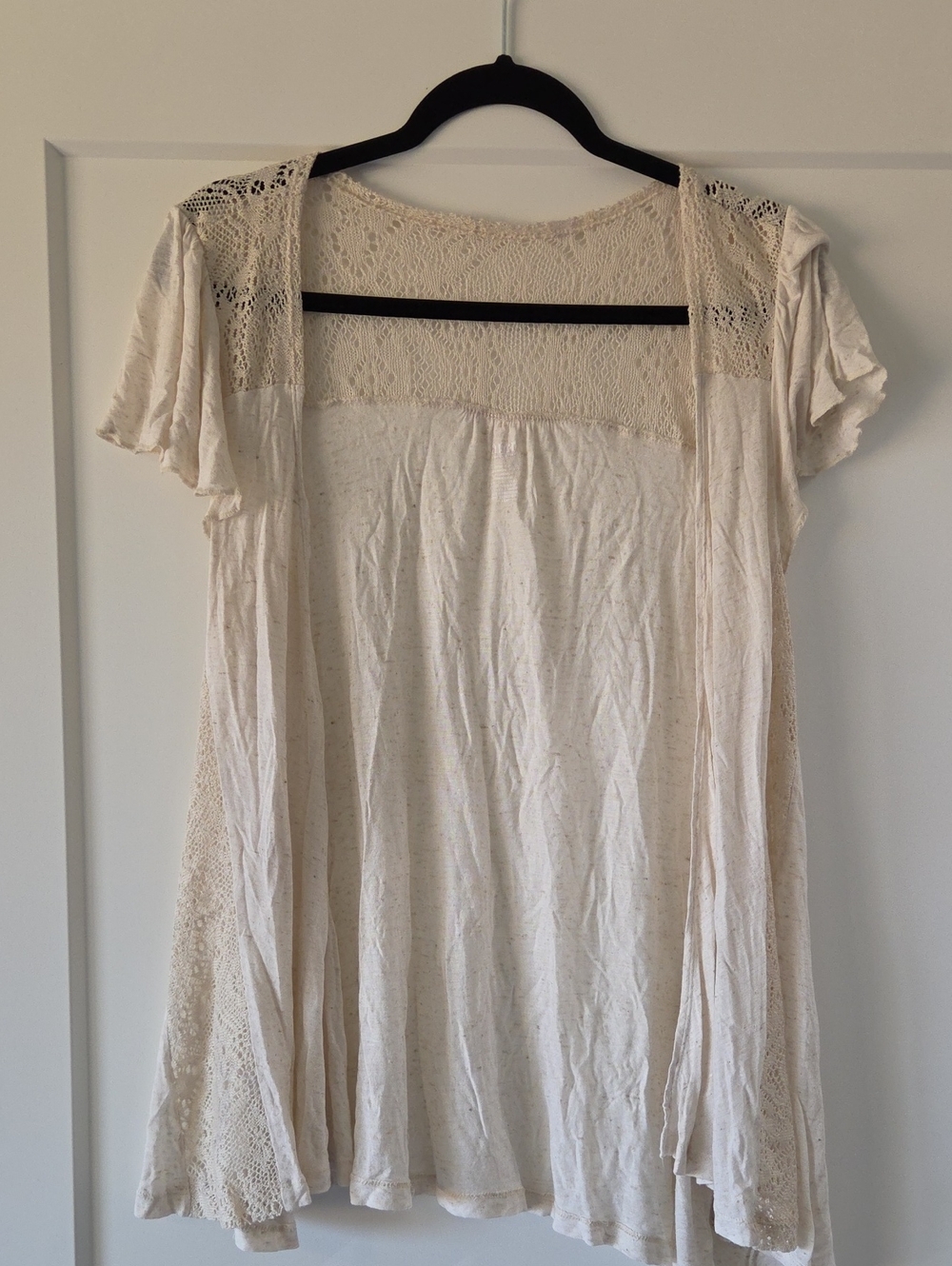 a.n.a Cream Lace-Panel Short Sleeve Cardigan